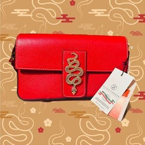 Divina Firenze Red Leather Gold Snake Accented NWT 8”X10” Crossbody or Handle